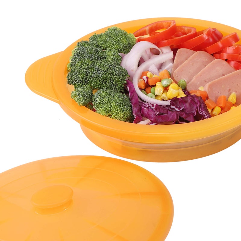 EuChoiz Microwave Steamer Cooker Collapsible Bowl-Silicone Steamer Cookware with Handle Lid for Vegetables Fish Prep Meal Food with Removable Rack BPA Free, Easy to Store, Freezer & Dishwasher Safe, Orange - Image 2